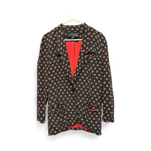 Vintage 80s/90s Kay Unger 100% Silk Black and Red Patterned Blazer Size 2